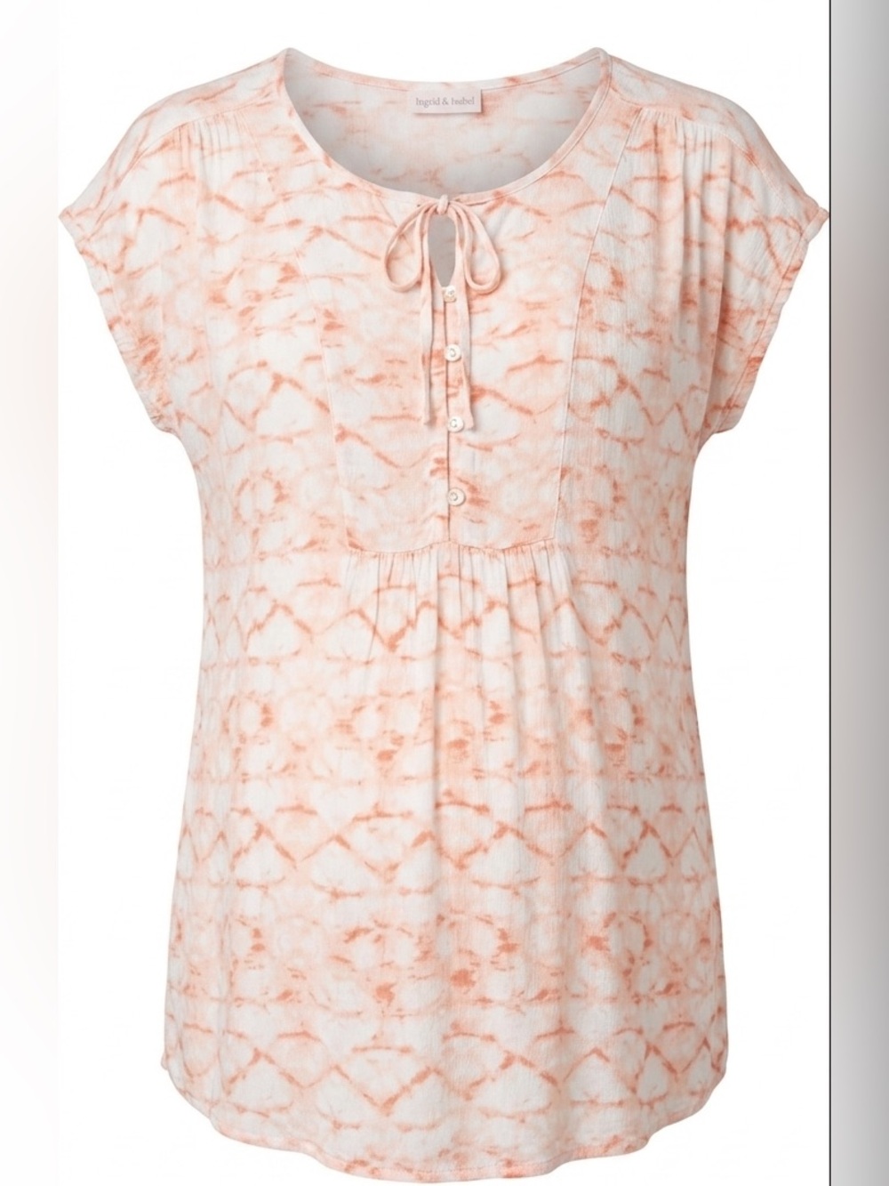 Isabel Maternity Peach Tie Dye Crepe Rayon Short Sleeve Top size Large